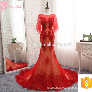 2017 Vestido de boda rojo del último diseño del vestido de boda de la trompeta del cordón Sirena